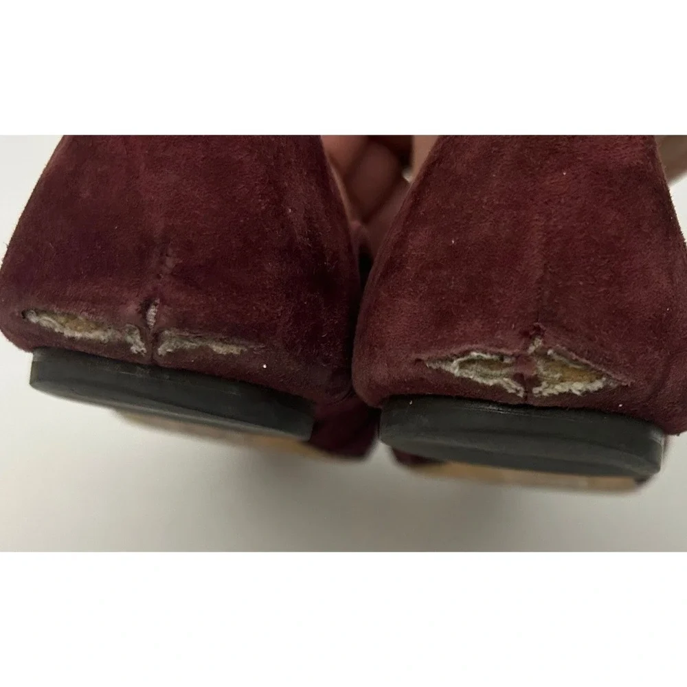 Tory Burch Leyla Flats Womens 6M Burgundy Suede Laser‎ Cut Pointed Toe Heel Flaw